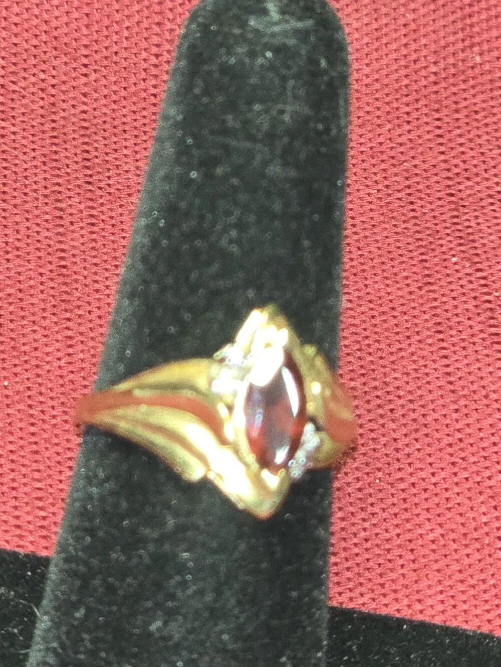 Size 7.5 10k Y/W Gold .04ctw Diamonds Garnet Bypass Ring 2.7g